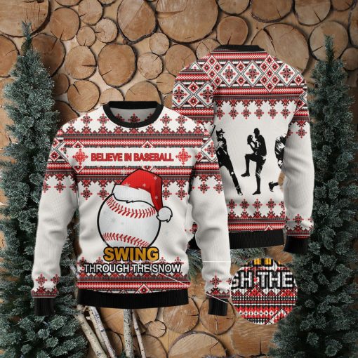 Baseball Santa Hat Ugly Christmas Sweater Gift Men Women