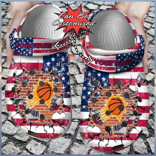 Basketball Personalized Phoenix Suns American Flag Breaking Wall Clog Shoes