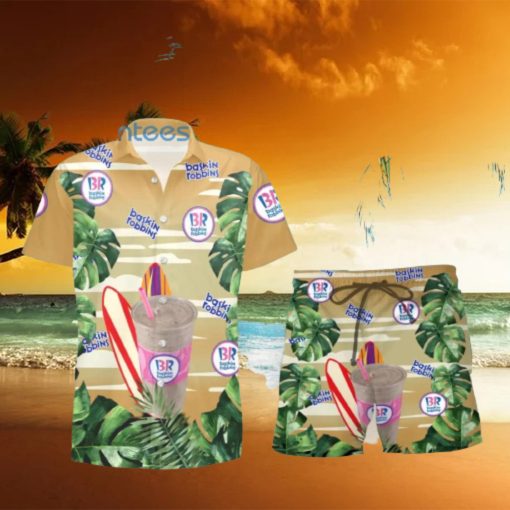 Baskin Robbins Surfboard Lover Tropical Leaf Hawaiian Shirt And Shorts Men And Women Summer Gift