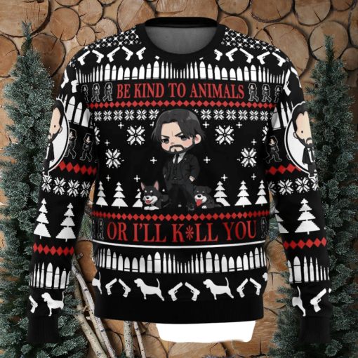 Be Kind to Animals John Wick Ugly Christmas Sweater