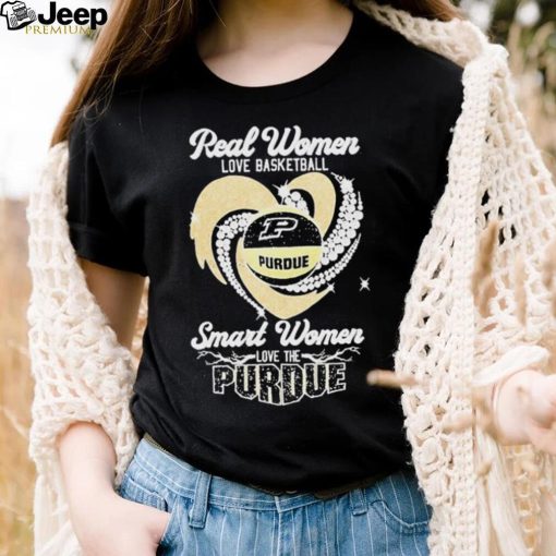 Real women love basketball smart women love the purdue boilermaker heart diamond T shirts