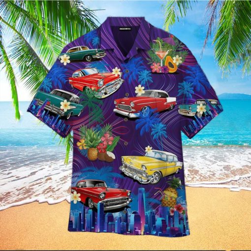 Beach Sunset with Classic Cars Aloha Hawaiian Shirt