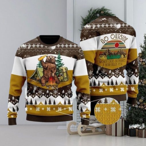 Bear Beer Campfire Yellow Wool 3D Sweater For Men And Women