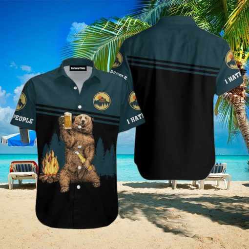 Bear Camping I Hate People Beer Sparks Aloha Hawaiian Shirt