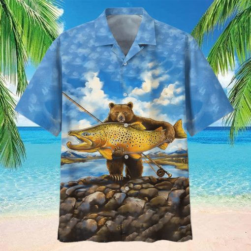 Bear Goes Fishing In The Sea Hawaiian Aloha Shirts