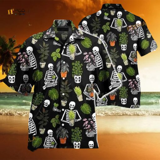 Beautiful Plant Potted Gardener Skull Pattern Hawaiian Shirt