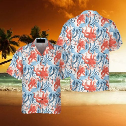 Beautiful Watercolor Octopus Seamless Pattern 3D Hawaiian Shirt