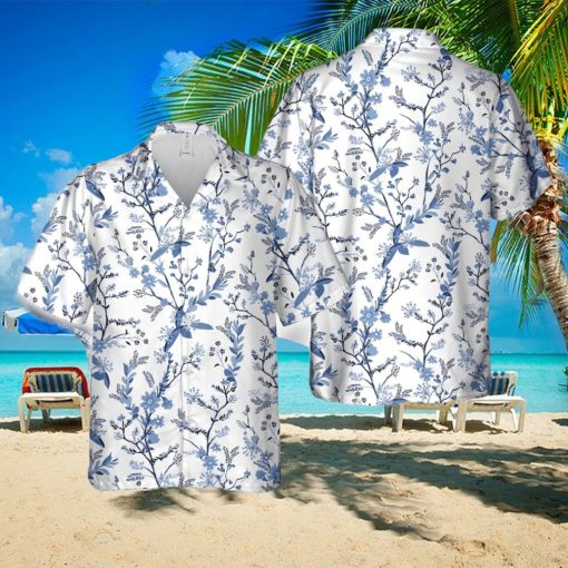 Beautiful florals on blue shade seamless Hawaiian Shirt