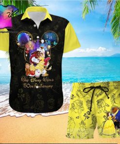 Beauty And The Beast 50th Anniversary Glitter Disney Castle All Over Print Combo Hawaiian Shirt