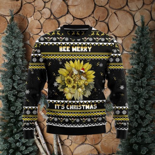 Bee Merry It‘s Time bee lover 3D Ugly Christmas Sweater Gift Men Women