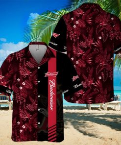 Beer Budweiser Hawaiian Shirt Red Tropical Foliage On Dark Theme