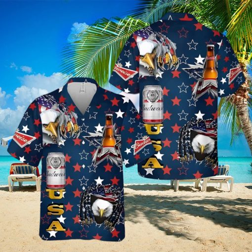 Beer Budweiser Hawaiian Shirt USA Flag Beer Lovers Gift