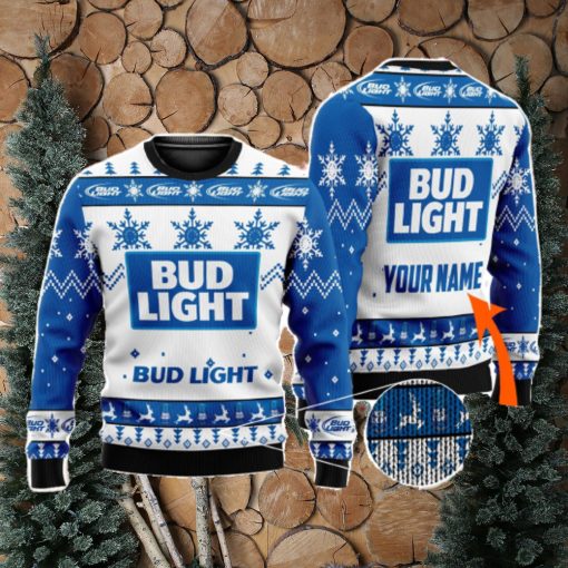 Beer Lover Personalized Name Bud Light Beer 3D All Over Printed Christmas Ugly Sweater Men And Women Gift