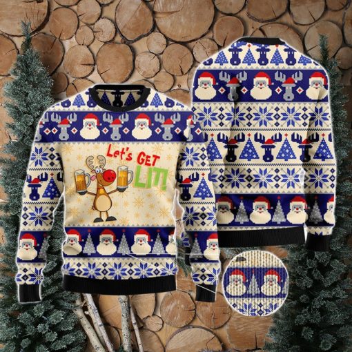 Beer Santa Pattern Ugly Christmas Sweater AOP All Over Printed Sweater