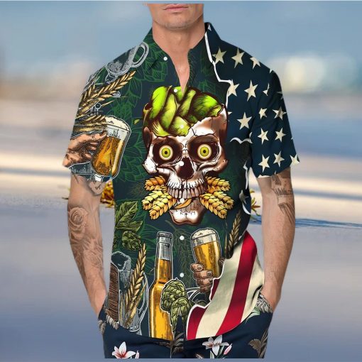 Beer Skull Us Flag Hawaiian Shirt This Trend