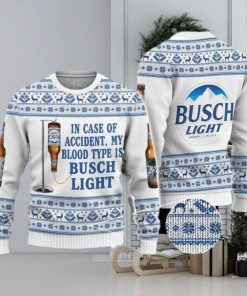 Beer Ugly Christmas Sweater In Case Of Accident My Blood Type Is Busch Light Gift Christmas