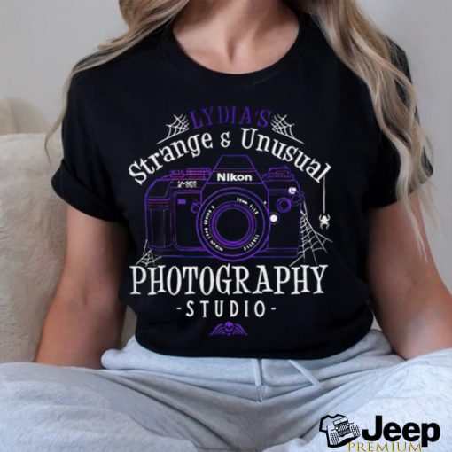 Beetlejuice Lydia’s Strange and Unusual Photography Studio logo shirt