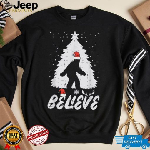 Believe Bigfoot Sasquatch Funny Christmas Men Kids Xmas Shirt