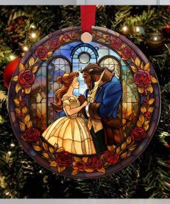 Belle Christmas Ornament Beauty And The Beast Double Sided Ceramic Ornament Disney Princess Xmas Tree Decoration Wedding Gift Belle And The Beast Movie