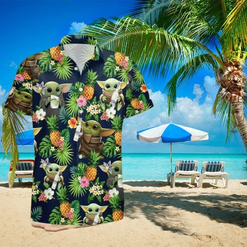 Belvedere Vodka Baby Yoda Tropical Flowery Hawaiian Shirt