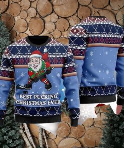 Best Pucking Chirtsmas Ever Blue Hocke Ugly Christmas Sweater Style Gift For Men And Women