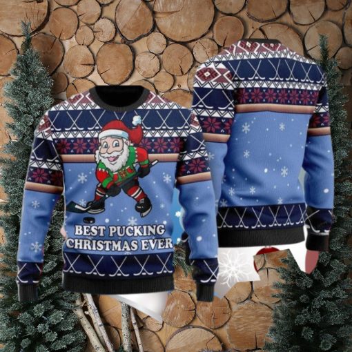 Best Pucking Chirtsmas Ever Blue Hocke Ugly Christmas Sweater Style Gift For Men And Women