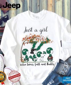 Best south Florida Bulls Peanuts Cartoon Just A Girl Who Loves Fall And Bulls Logo Shirt