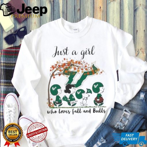 Best south Florida Bulls Peanuts Cartoon Just A Girl Who Loves Fall And Bulls Logo Shirt