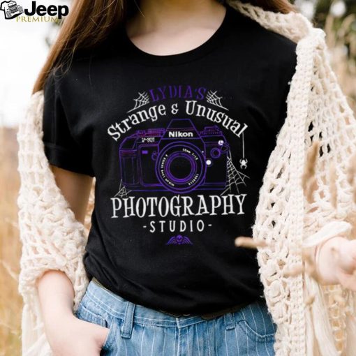 Beetlejuice Lydia’s Strange and Unusual Photography Studio logo shirt