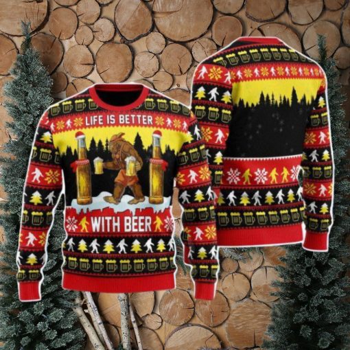 Bigfoot Christmas Is Better With Beer Christmas Unisex Ugly Sweater