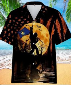 Bigfoot With Montana Flag Halloween Hawaiian Shirt