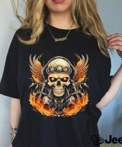 Biker Skull motorcycle fire logo shirt