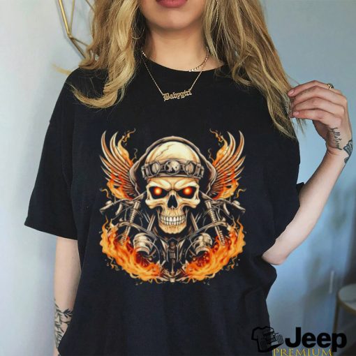 Biker Skull motorcycle fire logo shirt