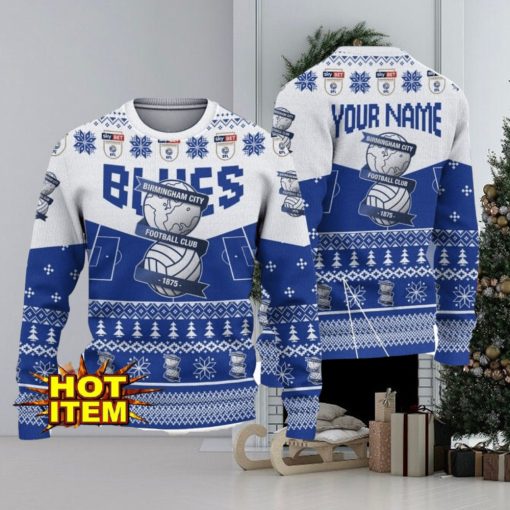 Birmingham City FC Big Logo Custom Name 3D Ugly Christmas Sweater Christmas Gift For Big Fans