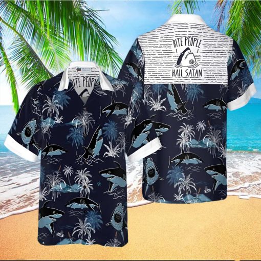 Bite People Hail Satan Shark Hawaiian Shirt