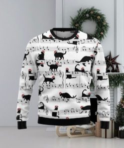 Black Cat Christmas Music Notes Ugly Christmas Sweaters 3D