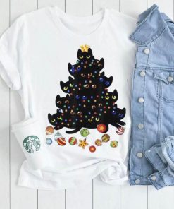 Black Cat Christmas Tree Light Funny Cat Lover Christmas Unisex Shirt