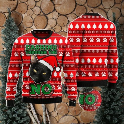 Black Cat Dashing Through the No Ugly Christmas Sweater AOP All Over Printed Sweater