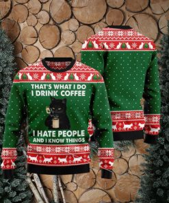 Black Cat Drink Coffee Ugly Christmas Sweater Gift Men Women