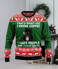 Black Cat Drink Coffee Ugly Christmas Sweater