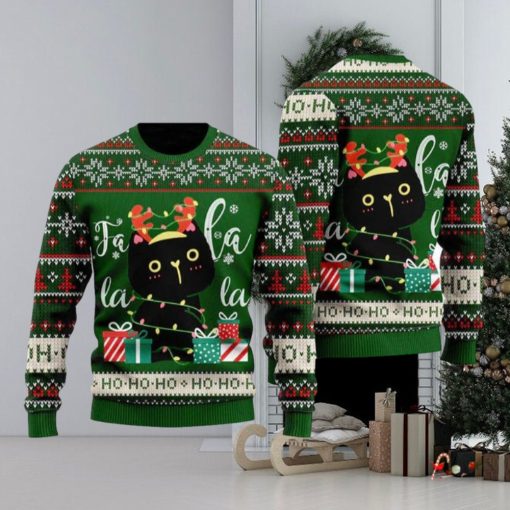 Black Cat Falalala Ugly Christmas Sweater Funny Gift For Men And Women Family Holidays