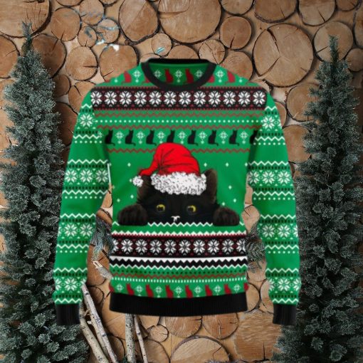 Black Cat Hide Christmas Ugly Christmas Sweater Gift Knitting Sweater