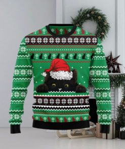 Black Cat Hide Knitting Pattern Green Christmas 3D Sweater