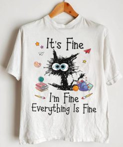 Black Cat It's Fine I'm Fine Everything Is Fine Teacher Xmas T Shirt