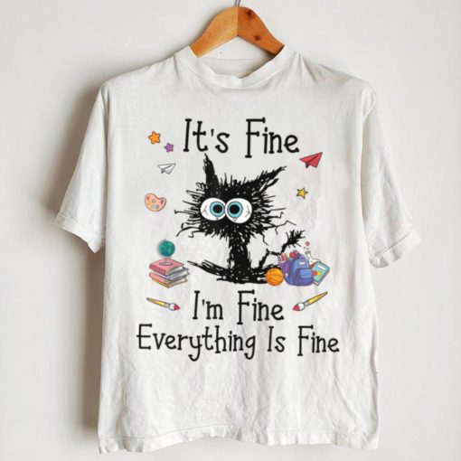 Black Cat It’s Fine I’m Fine Everything Is Fine Teacher Xmas T Shirt