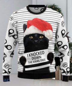 Black Cat Knocked Down The Xmas Tree Funny Christmas 3D Sweater