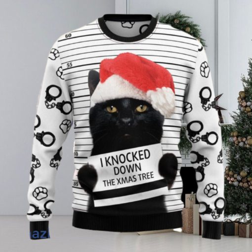 Black Cat Knocked Down The Xmas Tree Funny Christmas 3D Sweater