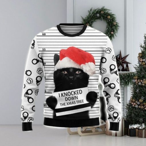 Black Cat Knocked Down Ugly Christmas Sweater 3D Gift Christmas Funny