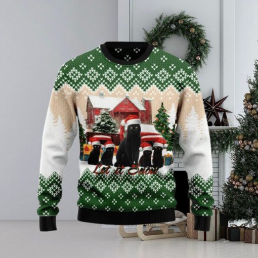 Black Cat Let It Snow Christmas Ugly Christmas Sweater 3D Gift Christmas Funny