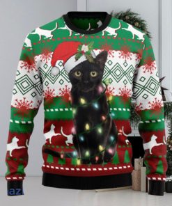 Black Cat Light Christmas Knitting Pattern Christmas 3D Sweater